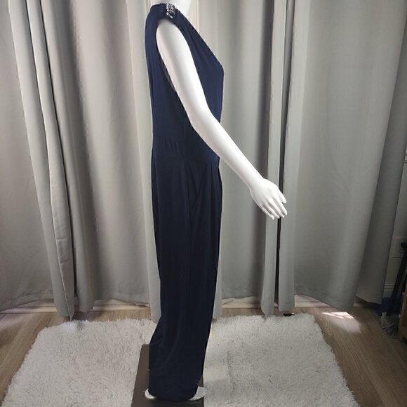 Spense Women's Navy Blue Drape Front Sleeveless Jumpsuit. Size 10 (NWT) - Picture 3 of 12